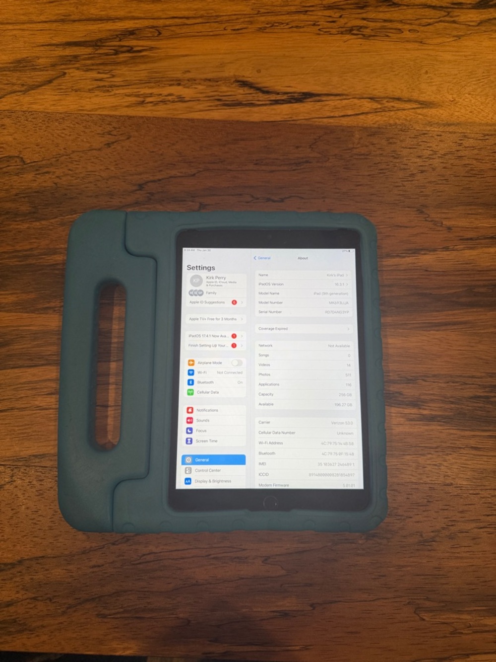 Apple iPad in Teal Blue Protective Case with Handle